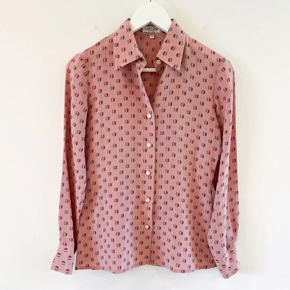 Vintage Lancom Francosis Silk Print Button-Down Blouse Size 12 - Picture 5 of 9